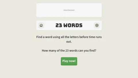 23 Words official game page captured in a desktop browser