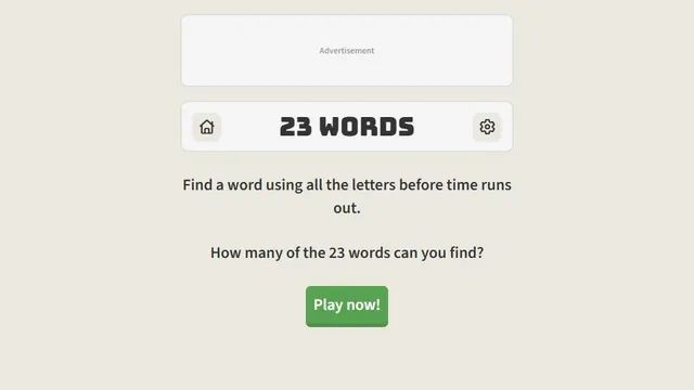 23 Words official game page captured in a desktop browser