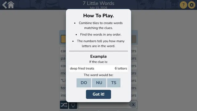 7 Little Words official game page captured in a desktop browser