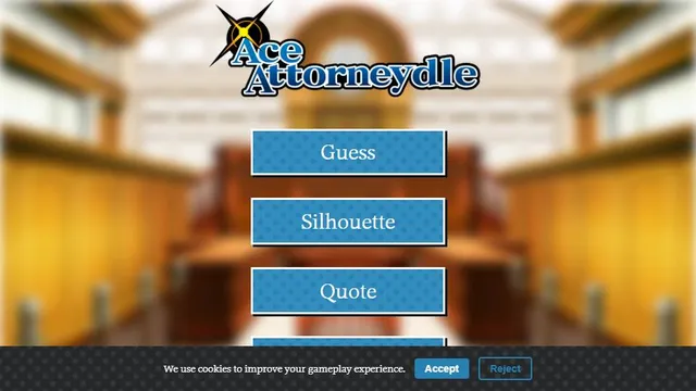 Ace Attorneydle official game page captured in a desktop browser