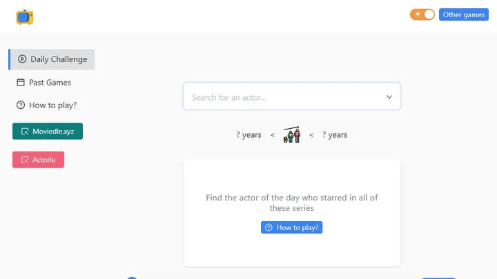 Actorle TV official game page captured in a desktop browser