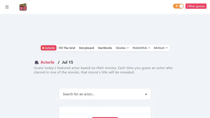 Actorle official game page captured in a desktop browser