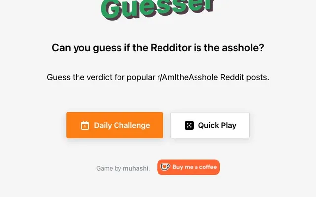 'AITA Guesser' game in progress