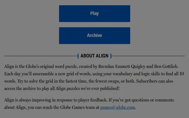 Align official game page captured in a desktop browser