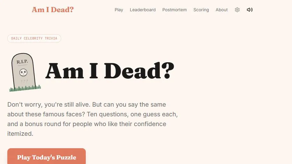 Am I Dead? official game page captured in a desktop browser