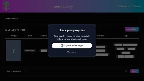 Anidle official game page captured in a desktop browser