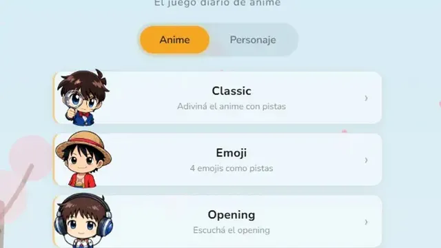 Animedle official game page captured in a desktop browser