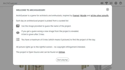 Archiguessr official game page captured in a desktop browser