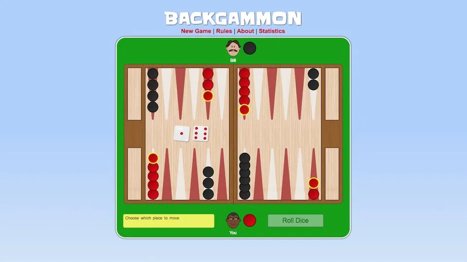 Backgammon official game page captured in a desktop browser