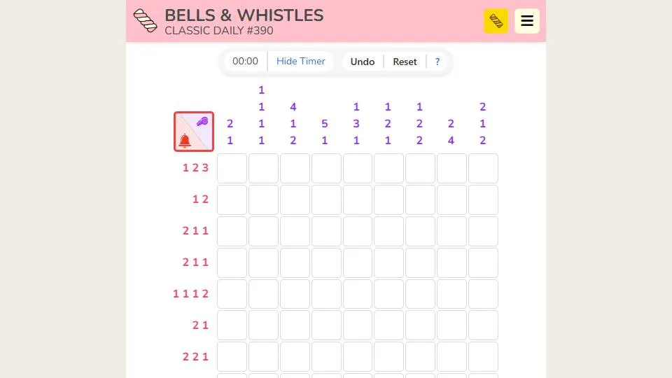 Bells & Whistles official game page captured in a desktop browser