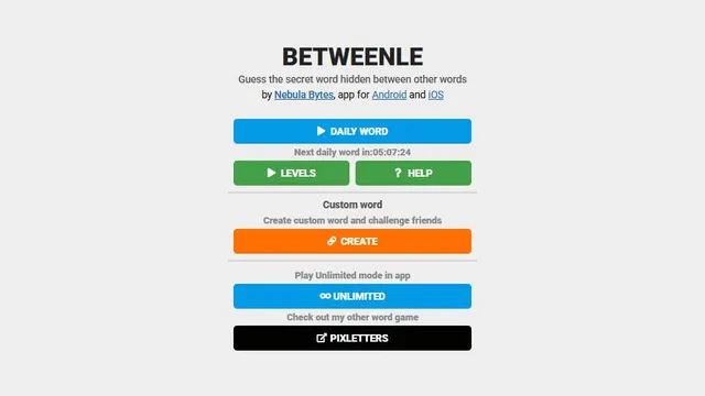 Betweenle official game page captured in a desktop browser
