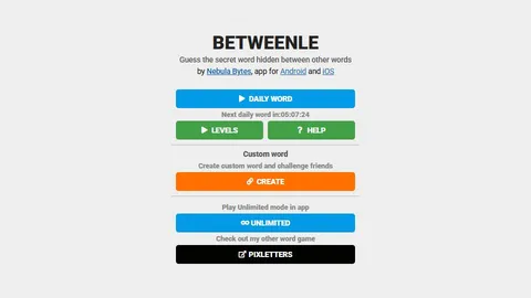 Betweenle official game page captured in a desktop browser
