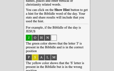 'Biblidle' game in progress