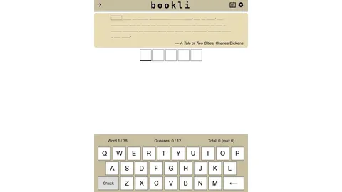 Bookli daily classic novel word puzzle in progress.