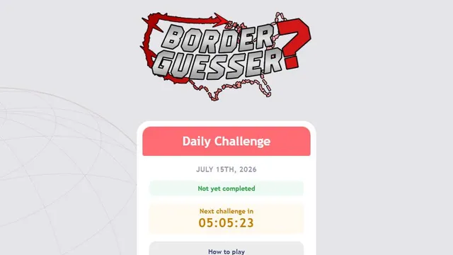 Border guesser official game page captured in a desktop browser
