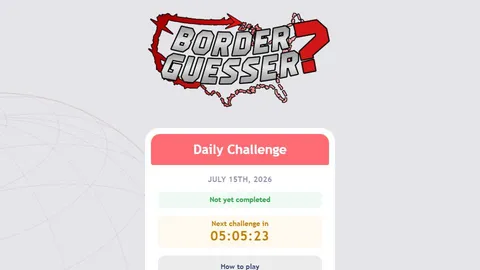Border guesser official game page captured in a desktop browser