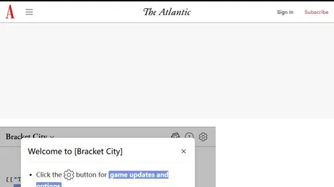 Bracket city official game page captured in a desktop browser