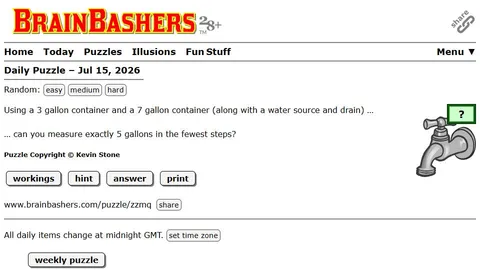 BrainBashers Daily Puzzle official game page captured in a desktop browser