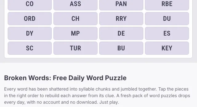 'Broken Words' game in progress