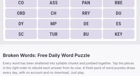 'Broken Words' game in progress