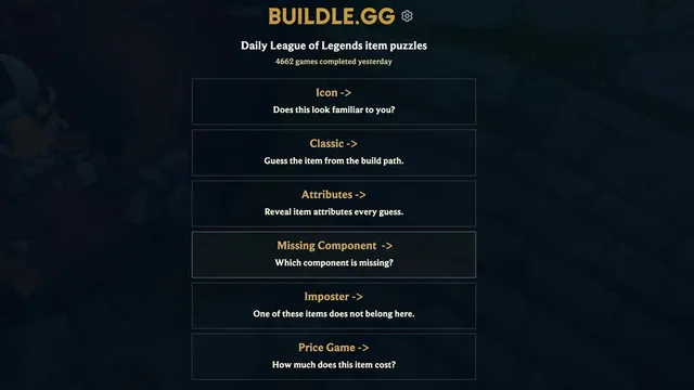 Buildle official game page captured in a desktop browser