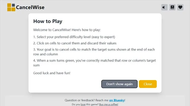 Cancelwise official game page captured in a desktop browser