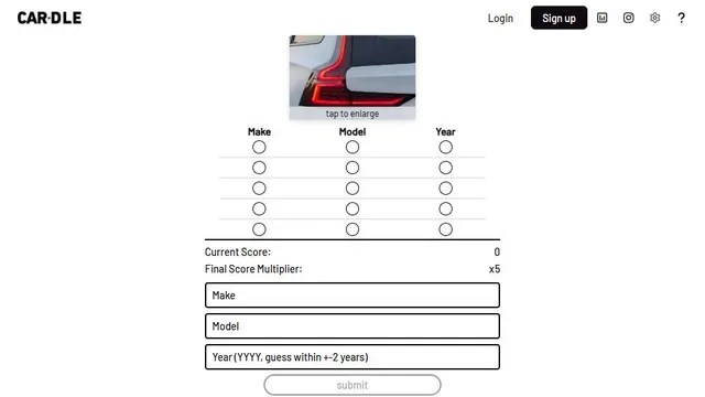Cardle official game page captured in a desktop browser