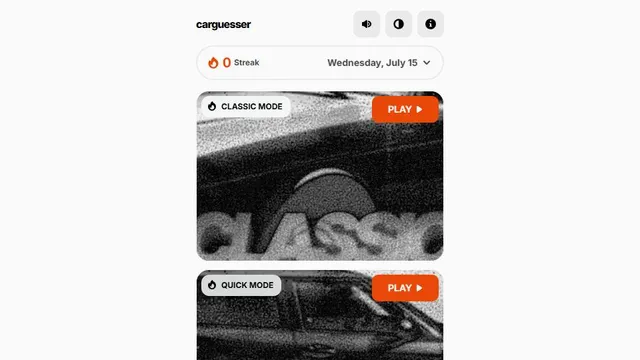 CarGuesser official game page captured in a desktop browser