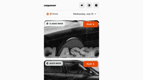 CarGuesser official game page captured in a desktop browser