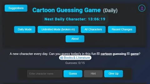 Cartoonguessr official game page captured in a desktop browser