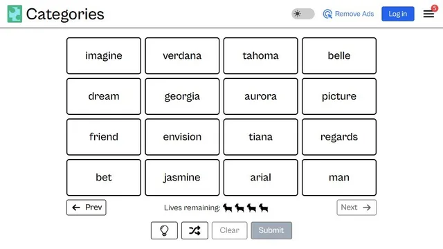 'Categories' game in progress