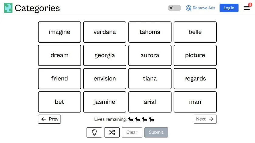 'Categories' game in progress