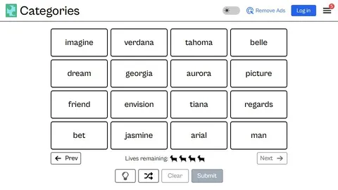 'Categories' game in progress