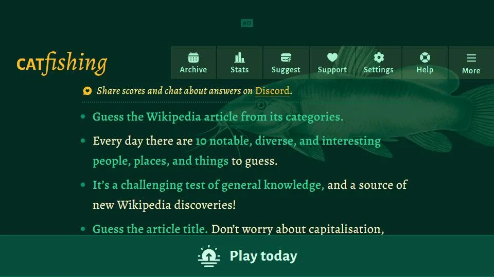 Catfishing official game page captured in a desktop browser