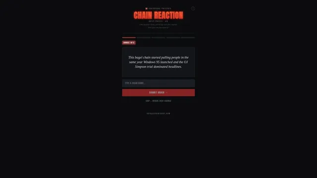Chain Reaction official game page captured in a desktop browser
