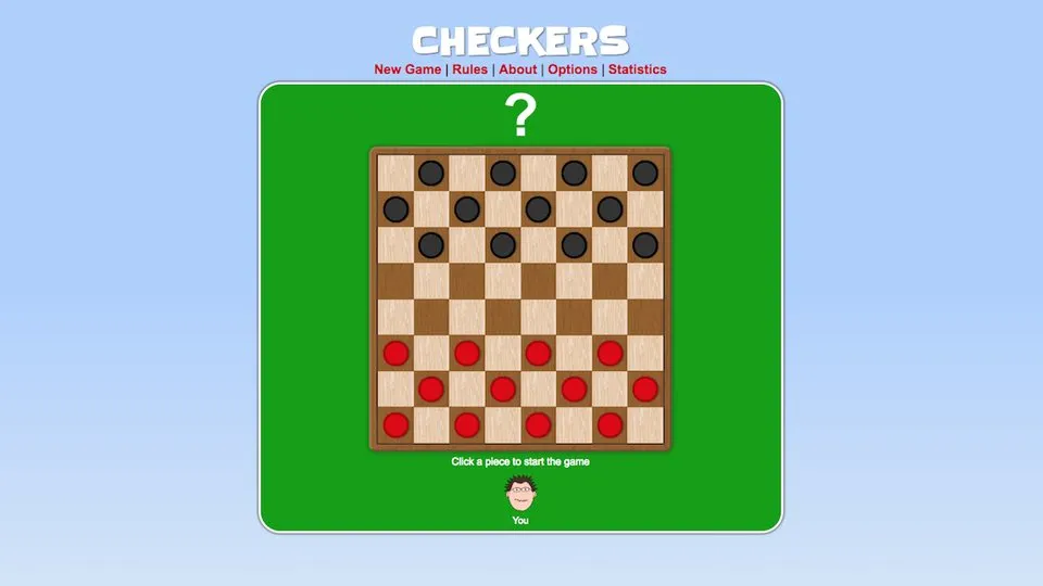 Checkers official game page captured in a desktop browser