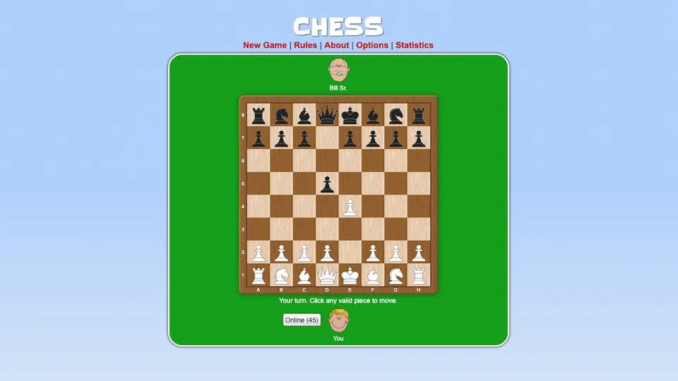 Chess official game page captured in a desktop browser