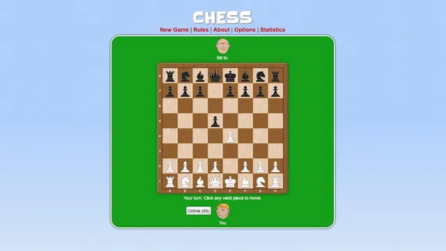 Chess official game page captured in a desktop browser