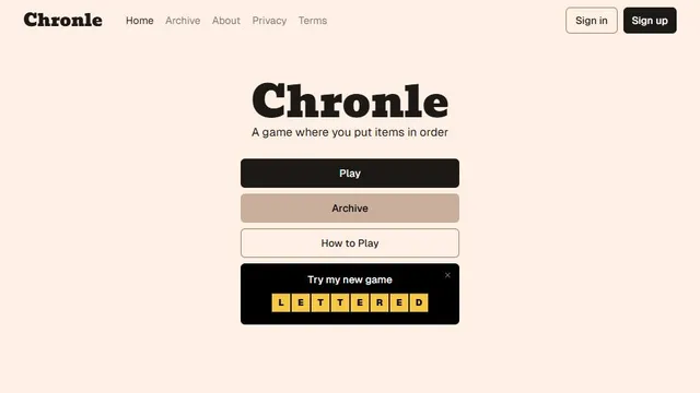 Chronle official game page captured in a desktop browser
