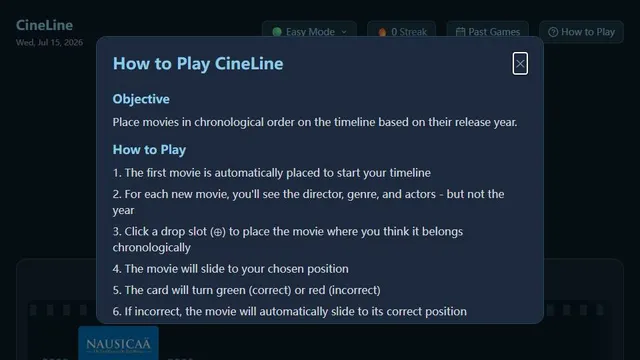 CineLine official game page captured in a desktop browser