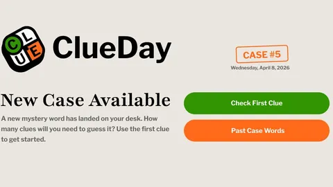ClueDay official game page captured in a desktop browser