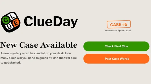 ClueDay official game page captured in a desktop browser