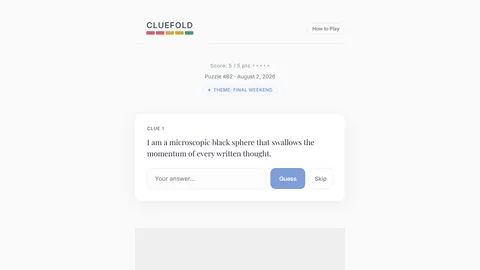 Cluefold daily deduction game with its current clue and answer field