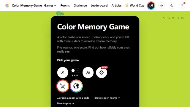 Color Memory Game official game page captured in a desktop browser