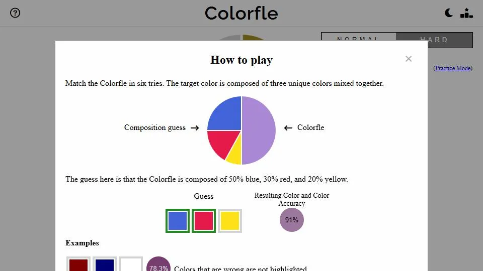 Colorfle official game page captured in a desktop browser