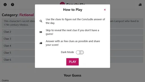 Concludle official game page captured in a desktop browser