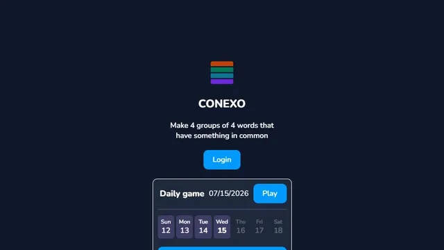Conexo official game page captured in a desktop browser