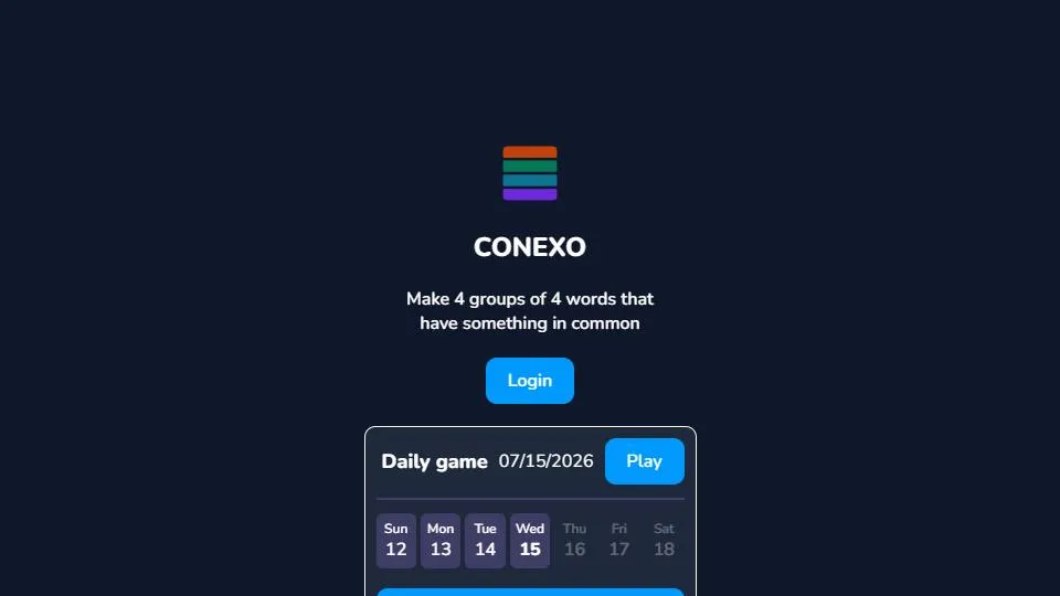 Conexo official game page captured in a desktop browser