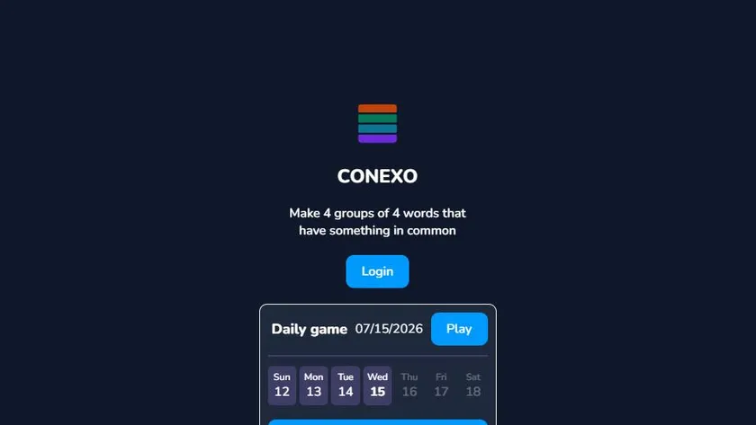 Conexo official game page captured in a desktop browser