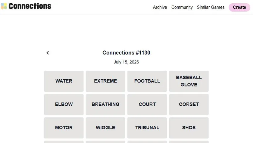 Connections Game official game page captured in a desktop browser